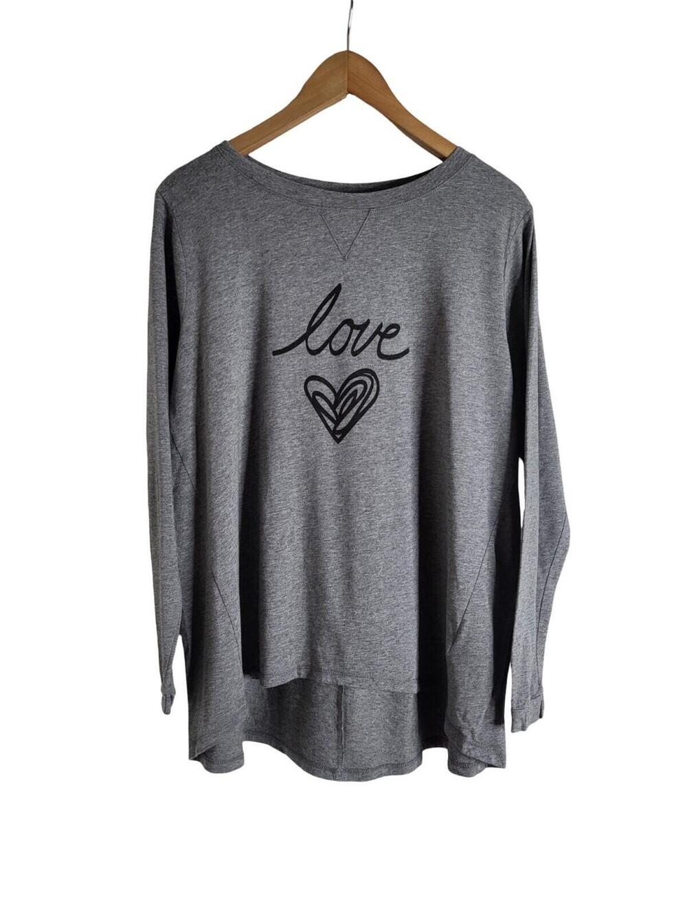 Anybody Gray Love Heart Sweater High Low Hem Long Sleeve Size M